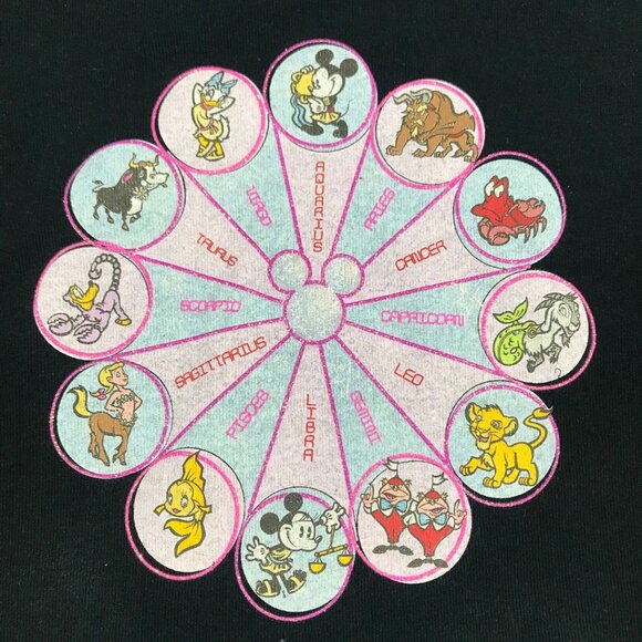 Disney Astrological Zodiac Sign Wheel Black V Neck Shirt NO SIZE TAG - Picture 2 of 11